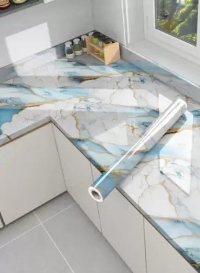 Urshigar Laxarious Kitchen Sticker Sheets for Shelves Oil Proof Waterproof self Adhesive Wallpaper Cupboard mats Liner roll for Kitchen Platform, Wardrobe (60X200cm) (Golden Line Sky) - Image 1